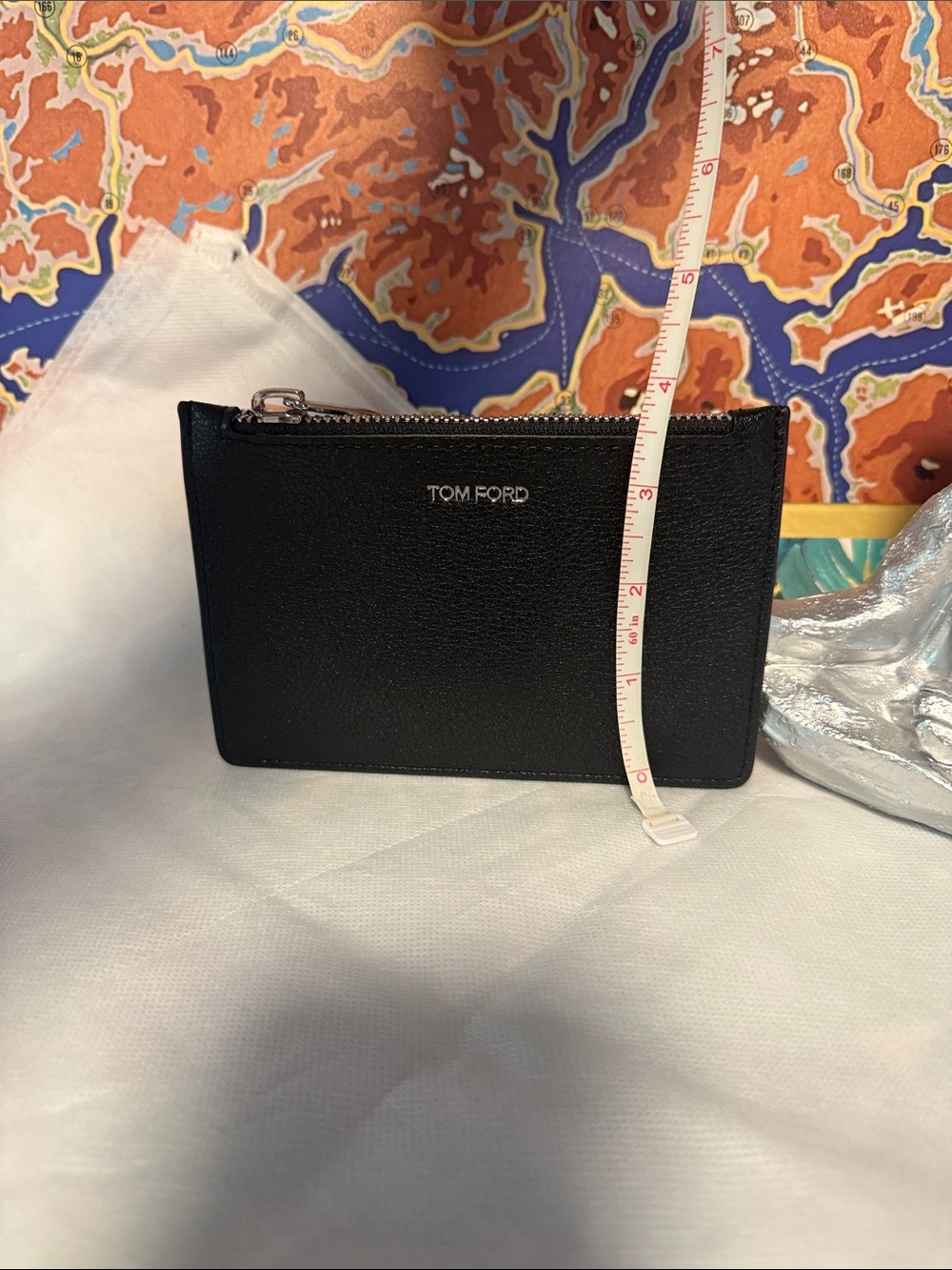 Tom Ford Black Leather Zip Card Pouch with Silver Hardware - Picture 4 of 6